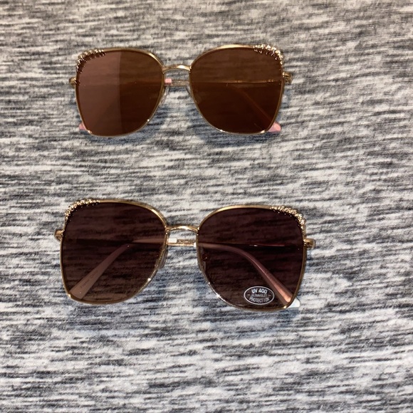 2 Pairs of Fashion Sunglasses Oversized Geometric Square Shaped Frames Gold-Tone - Picture 3 of 15